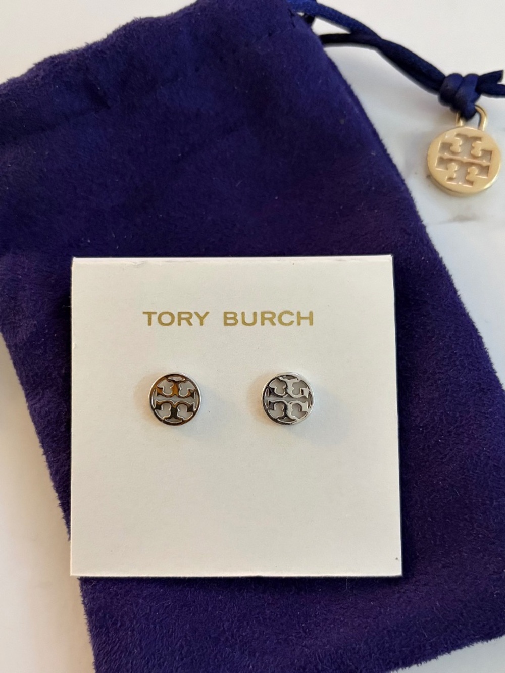 Tory Burch Icon Circle Stud Earrings with Pouch